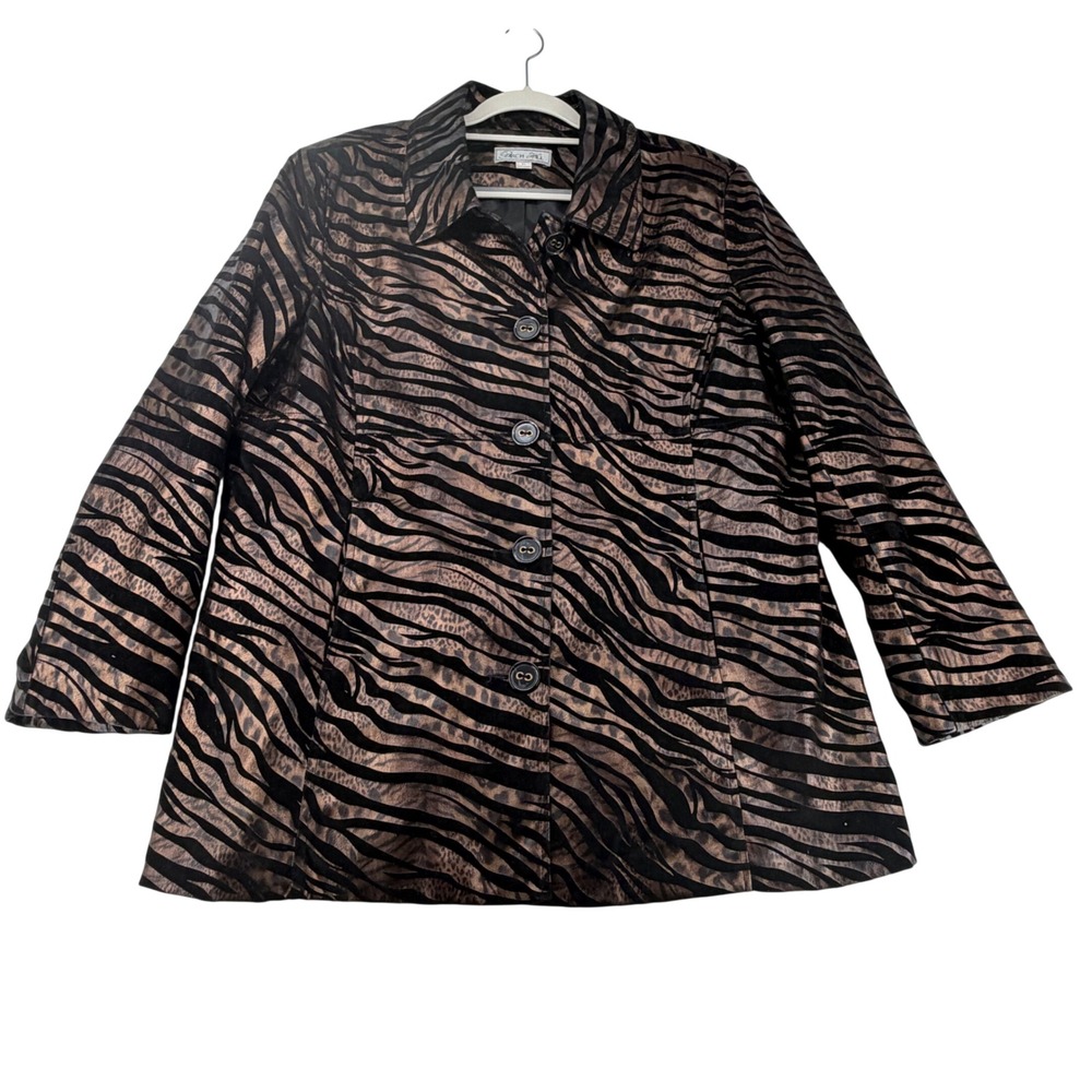 Y2K Birch Hill Animal Jacket Womens XL Bronze Black Metallic Tiger Stripe Coat